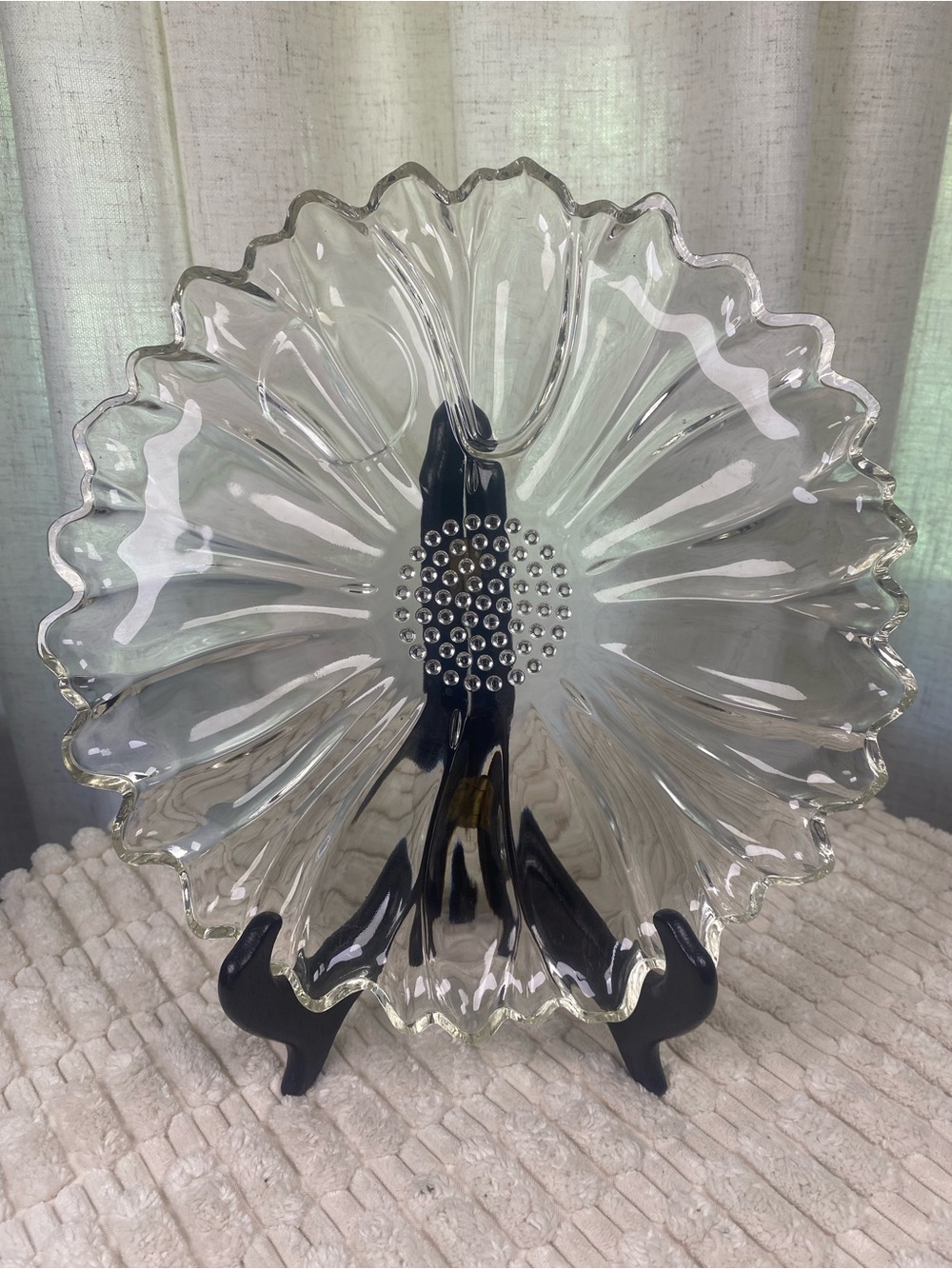 Vintage Federal Glass Clear Sunflower 10.5" Snack Plate Hostess Tray MCM